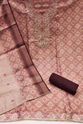 peach cotton silk hand work unstitched dress material 2