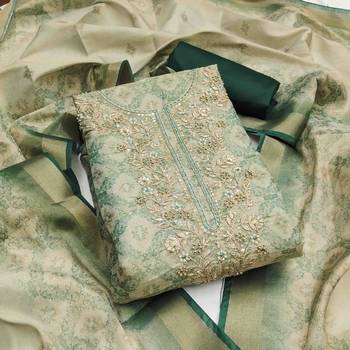 pista cotton silk hand work unstitched dress material 1