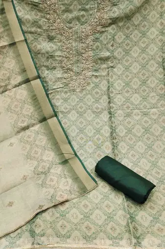 pista cotton silk hand work unstitched dress material