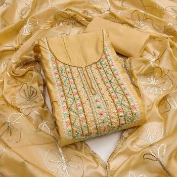 yellow roman hand work unstitched dress material 1