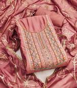 peach roman hand work unstitched dress material