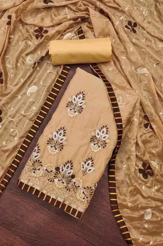 chiku chanderi embroidered unstitched dress material