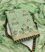 mint chanderi embroidered unstitched dress material
