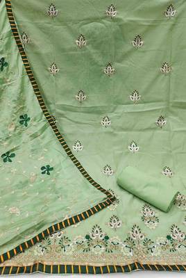 mint chanderi embroidered unstitched dress material 2