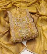 mustard cotton silk hand work unstitched dress material