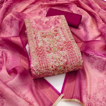 magenta cotton silk hand work unstitched dress material 1
