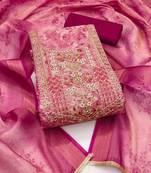 magenta cotton silk hand work unstitched dress material