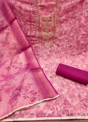 magenta cotton silk hand work unstitched dress material 2