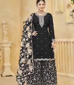 Black embroidery roman silk palazzo ( free size stitched-42" size)