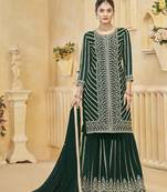 Green embroidery faux georgette sharara ( free size stitched-42" size)