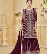 Maroon embroidery faux georgette sharara ( free size stitched-42" size)