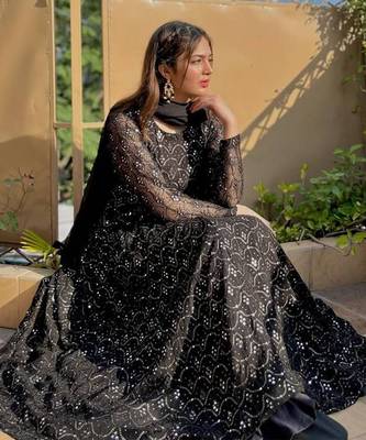 BLACK FUX GEORGETT PARTY WEAR SALWAR SUIT 1
