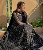 BLACK FUX GEORGETT PARTY WEAR SALWAR SUIT