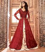Maroom Embroidered Net Semi Stitched Anarkali Style Lehenga Suit Up To 42" Size