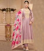 Light lavender vichitra silk sequin embroidered semi-stitched salwar suit
