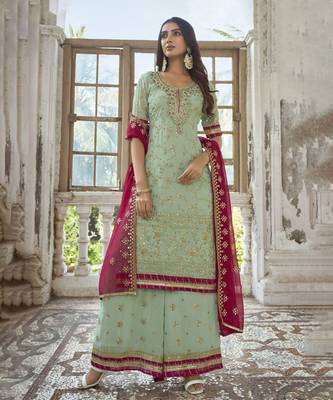 Sea Green Georgette Embroidery Party Wear Palazzo 1
