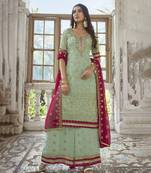 Sea Green Georgette Embroidery Party Wear Palazzo