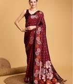 Maroon floral woven design zari banarasi saree