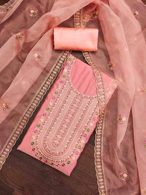 peach roman cotton silk embroidered unstitched dress material 1