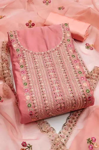 peach roman cotton silk embroidered unstitched dress material