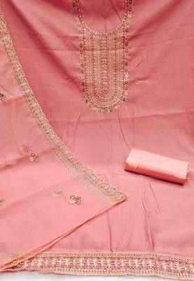peach roman cotton silk embroidered unstitched dress material 3