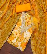 yellow viscose banarasi handwork unstitched dress material