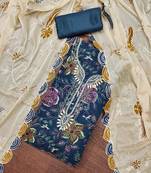 navy blue viscose organza handwork unstitched dress material