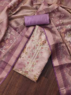 lavender viscose handwork unstitched dress material 1