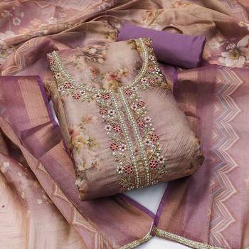 lavender viscose handwork unstitched dress material 2