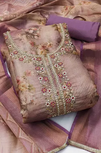 lavender viscose handwork unstitched dress material