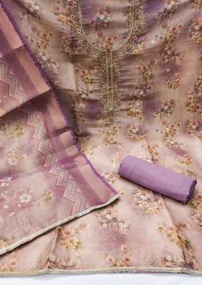 lavender viscose handwork unstitched dress material 3
