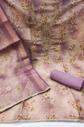 lavender viscose handwork unstitched dress material