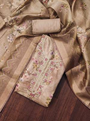coffee viscose handwork unstitched dress material 1