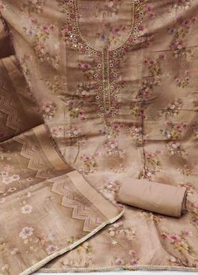 coffee viscose handwork unstitched dress material 3