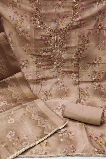 coffee viscose handwork unstitched dress material