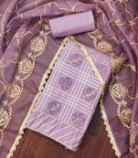 lavender roman cotton silk handwork unstitched dress material