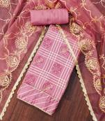 pink roman cotton silk handwork unstitched dress material
