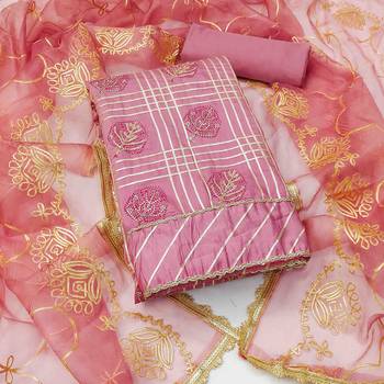 pink roman cotton silk handwork unstitched dress material 2
