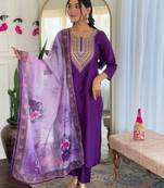 Embroidered Rayon Fabric Straight Kurta, Pant and Dupatta Set