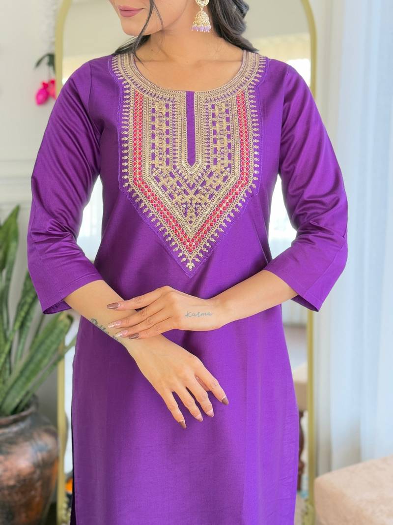 Embroidered Rayon Fabric Straight Kurta, Pant and Dupatta Set