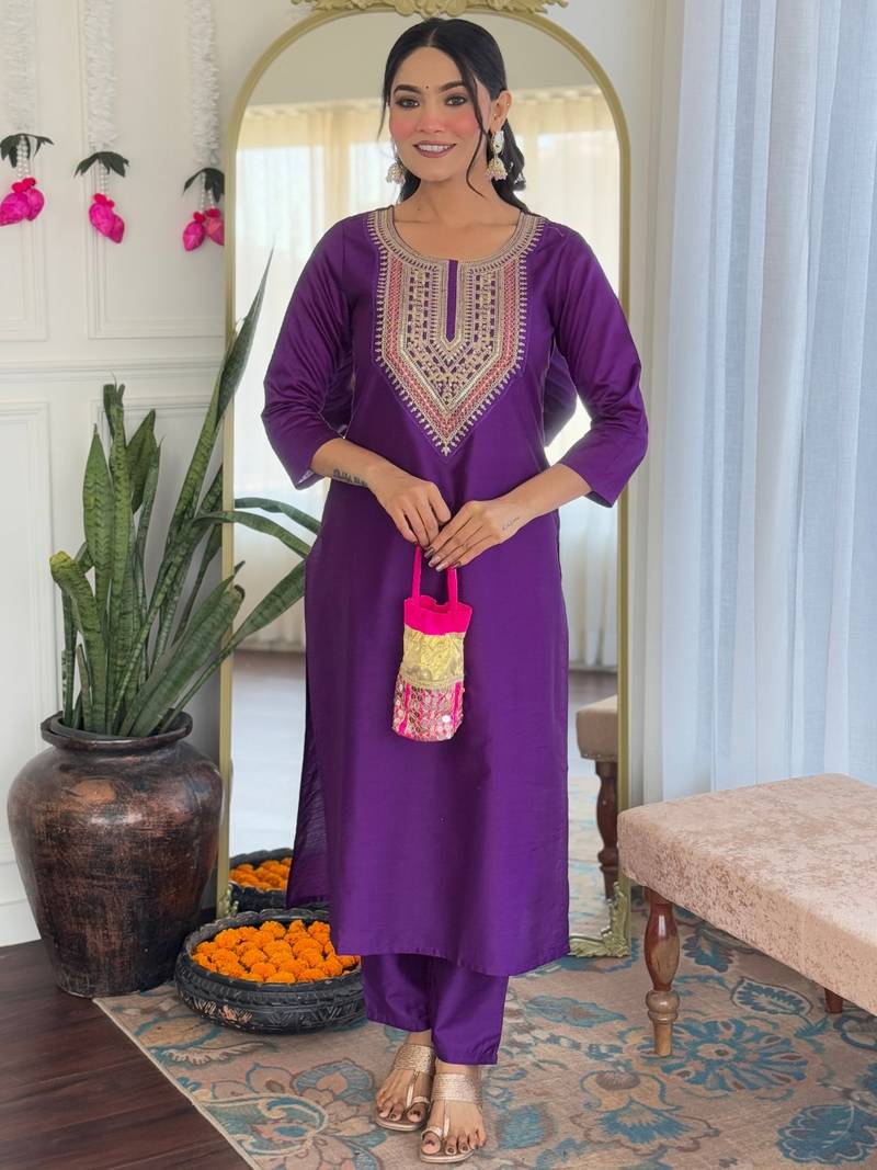 Embroidered Rayon Fabric Straight Kurta, Pant and Dupatta Set