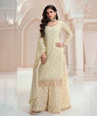Off white chinon embroidered Palazzo suit 1