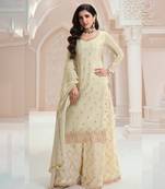 Off white chinon embroidered Palazzo suit