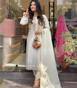 Off white pure viscose jacquard heavy thread embroidery with jacquard work kurta pant set