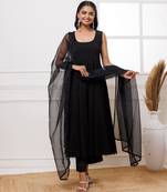 Black schiffli anarkali suit set