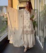 WHITE CHINON PARTY WEAR EMBROIDERY SUIT SET 