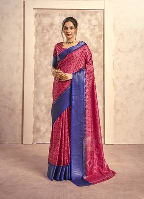 Hot pink silk blend foil print saree 1