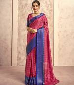 Hot pink silk blend foil print saree