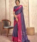 Purple silk blend foil print saree