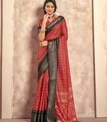 Red silk blend foil print saree